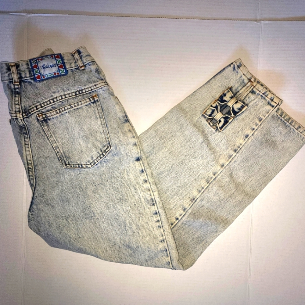 Vintage 80s Acid Wash Jeans Bows Ankles